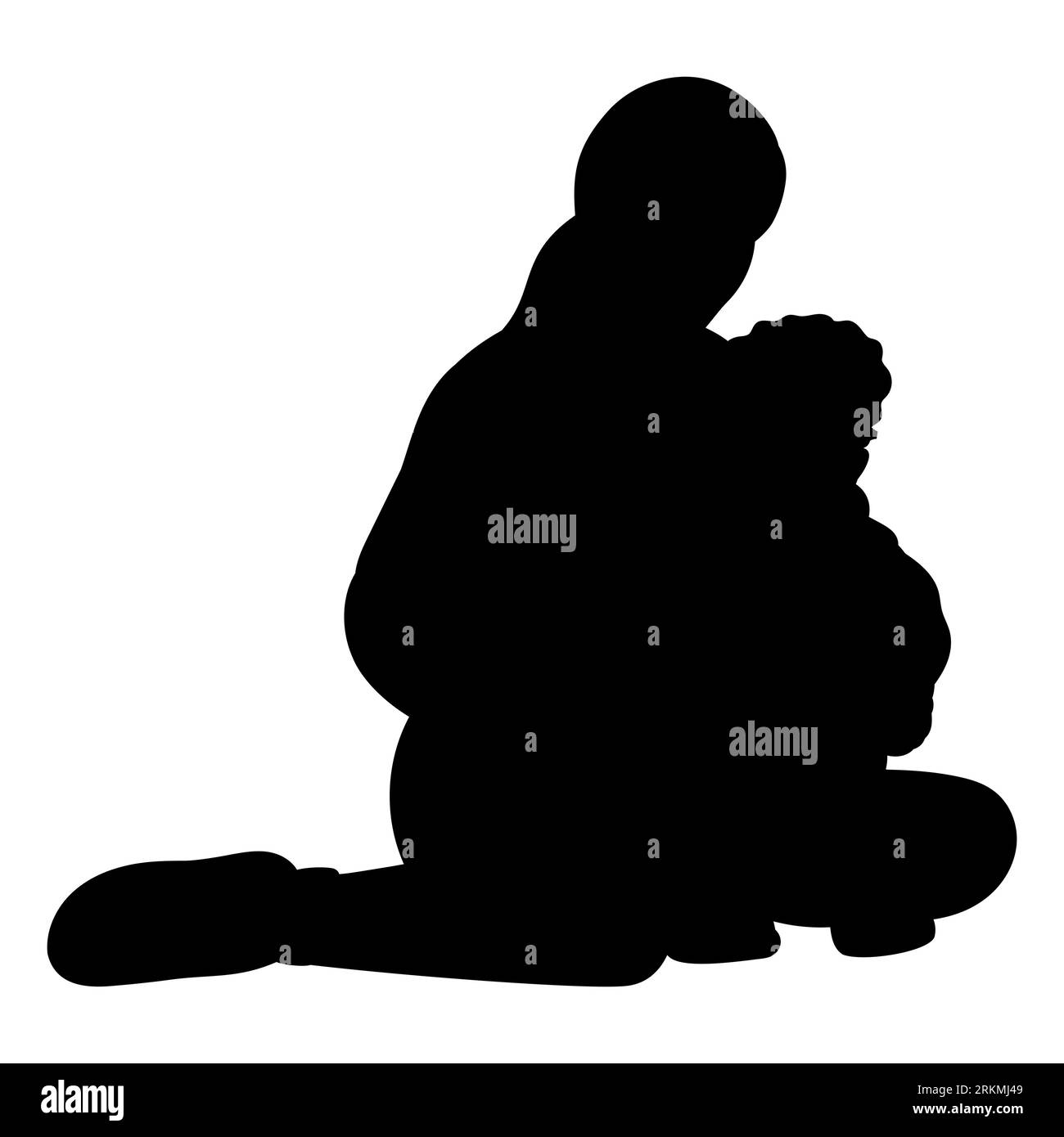 Black silhouette of a mother with her baby boy, a mom holding her little boy, vector illustration isolated on a white background Stock Vector