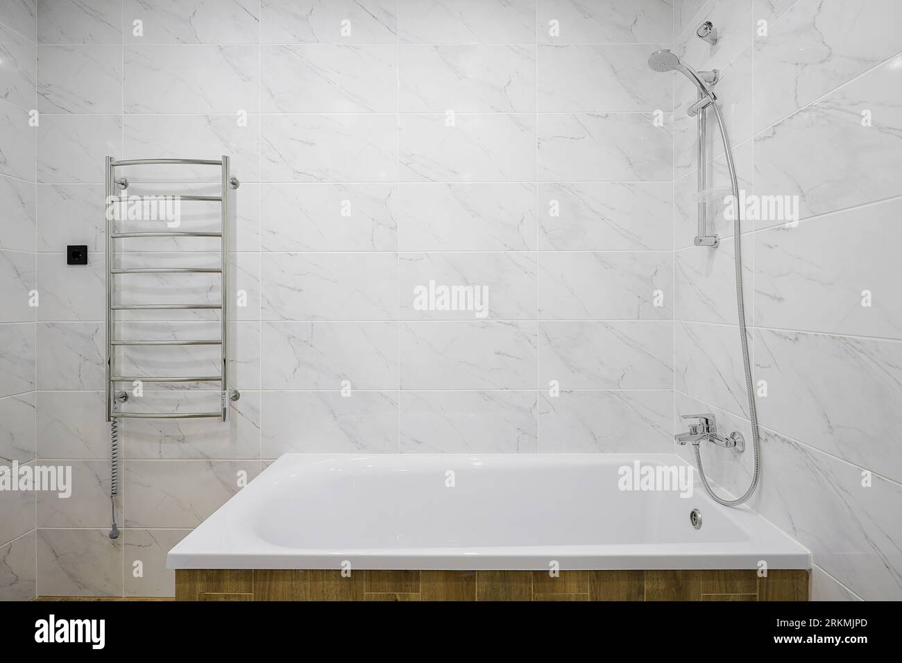 Chrome chower over the bath in the interior of the bathroom Stock Photo ...
