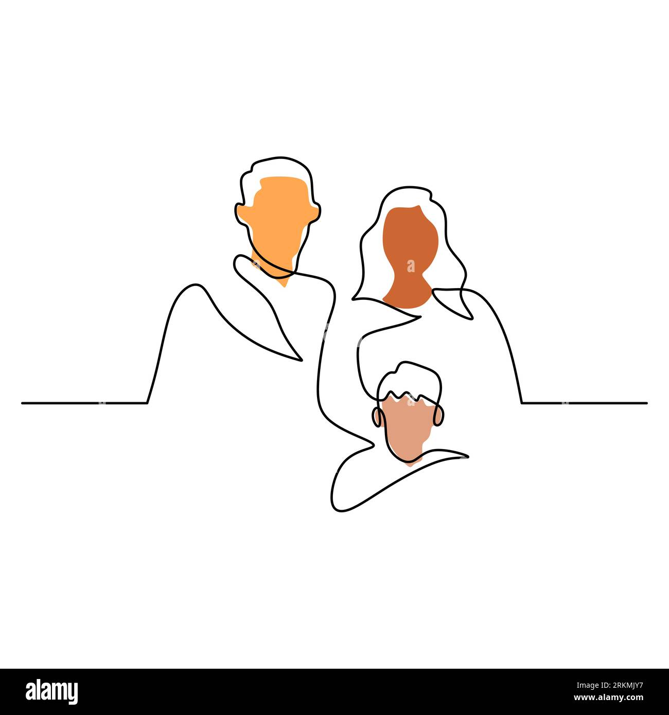 Continuous one single line of mother, father and their son isolated on white background. Stock Vector