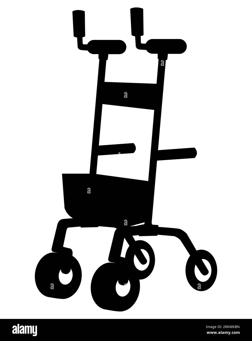 Black silhouette of a rollator walker, a mobility aid device for physically disabled people. vector isolated on a white background Stock Vector