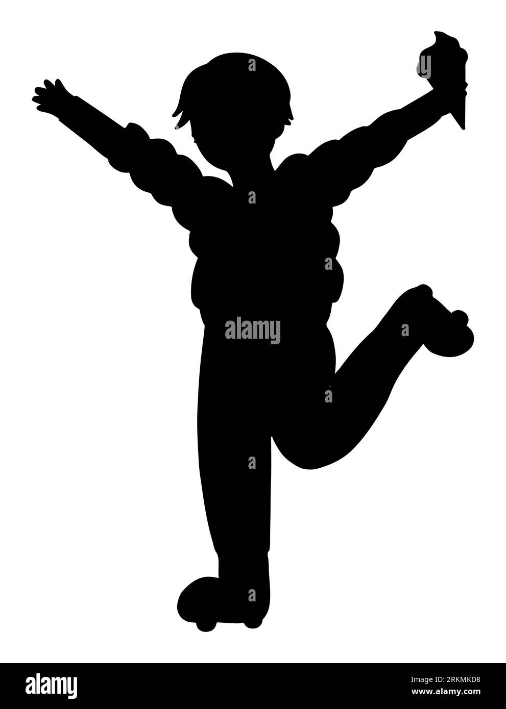 Black silhouette of an athletic boy roller skating in the park on a summer day and enjoying ice cream, vector isolated on white background Stock Vector