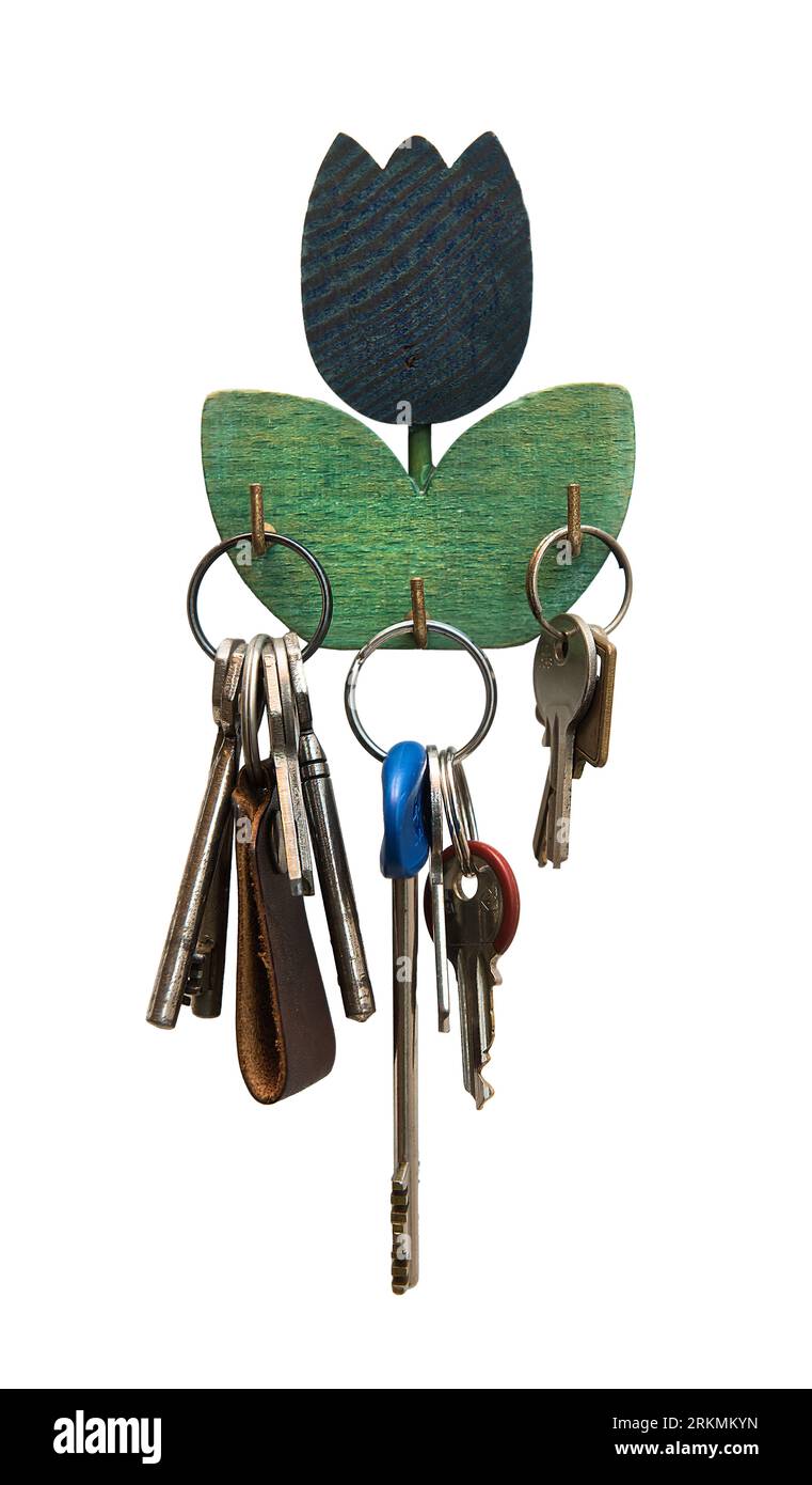 a keychain with some keys hanging on a transparent background Stock Photo