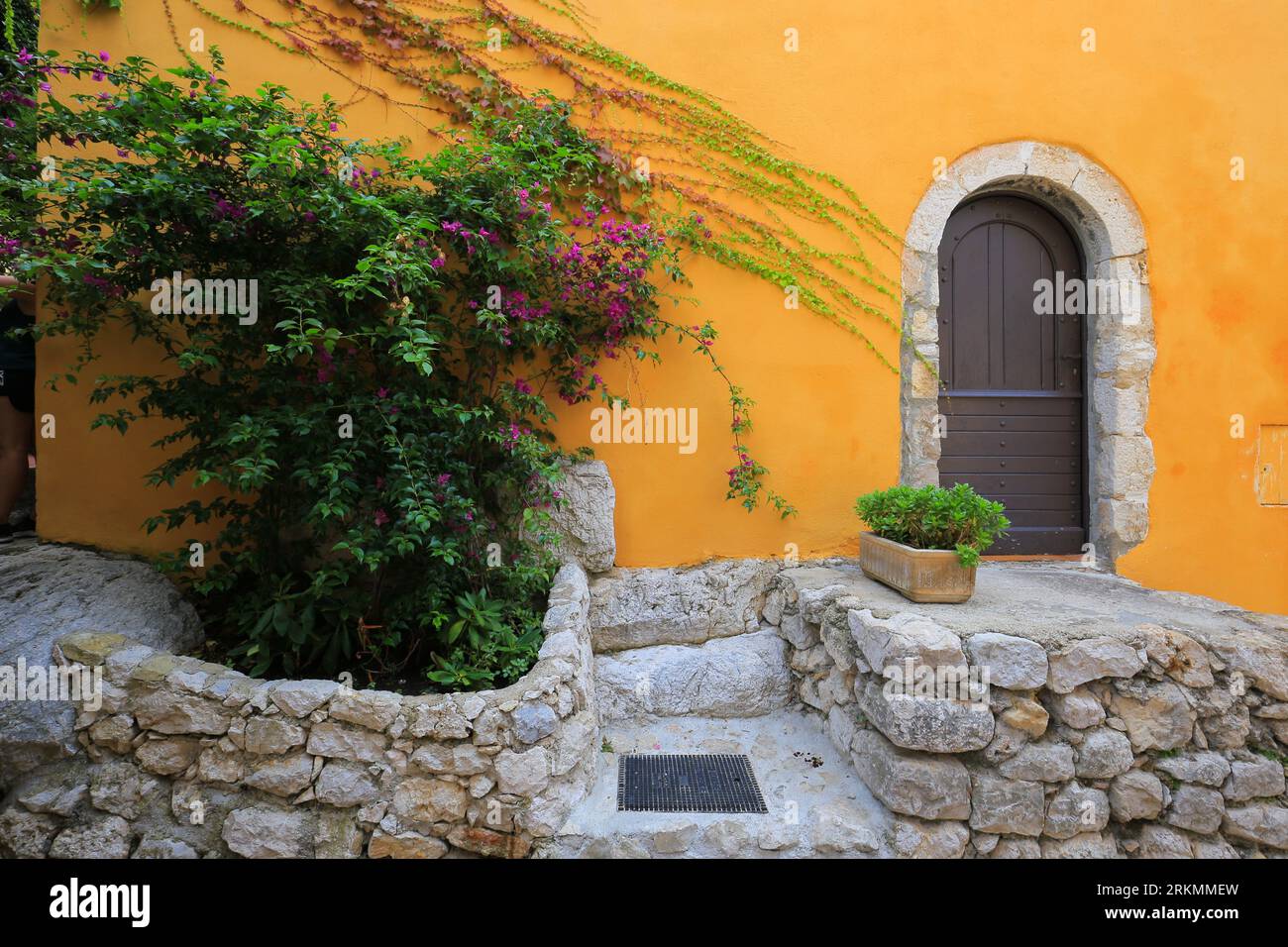 Old door in the ancient house in the city of Eze, France Stock Photo