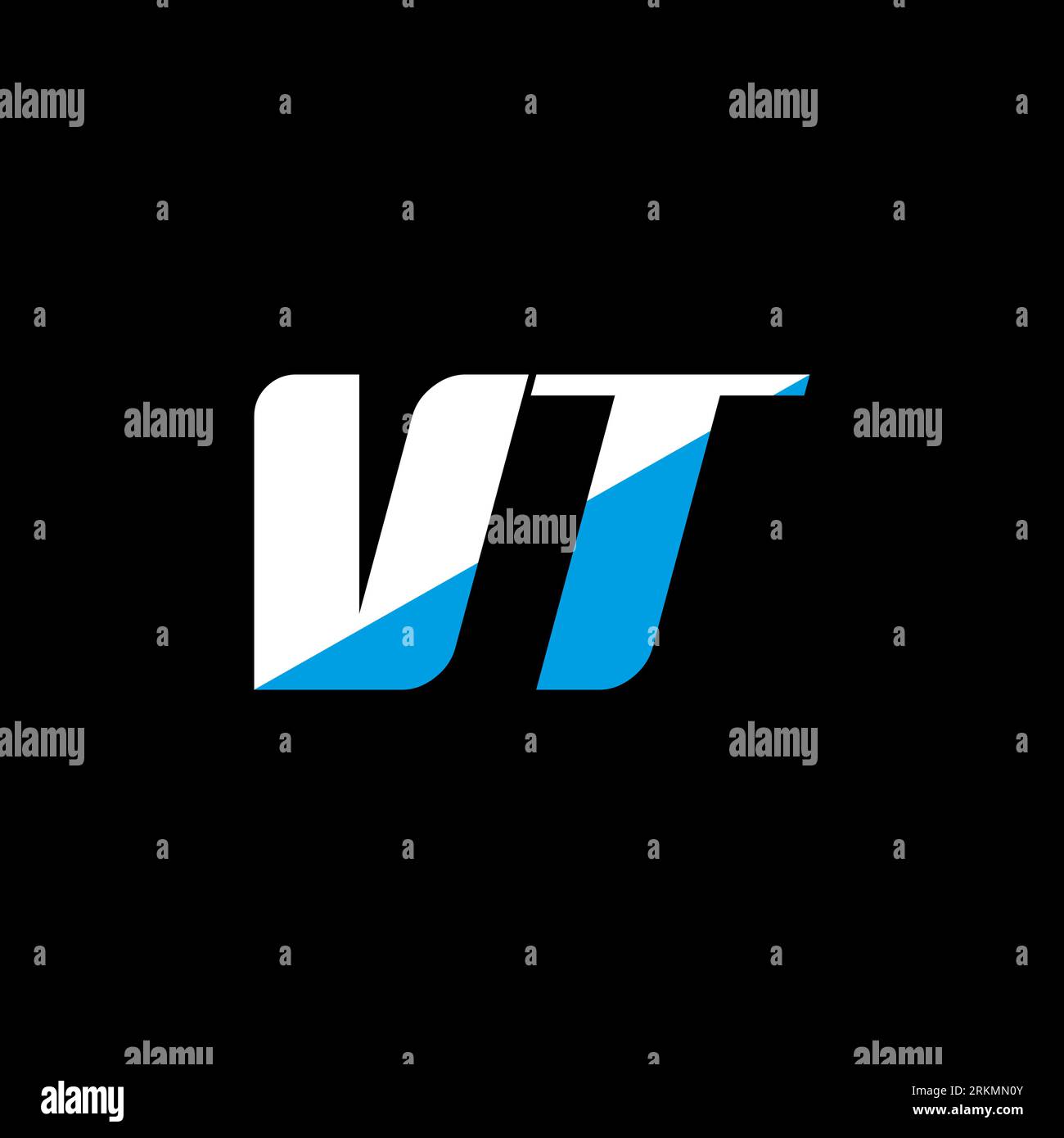 VT letter logo design on black background. VT creative initials letter logo concept. VT icon design. VT white and blue letter icon design on black bac Stock Vector