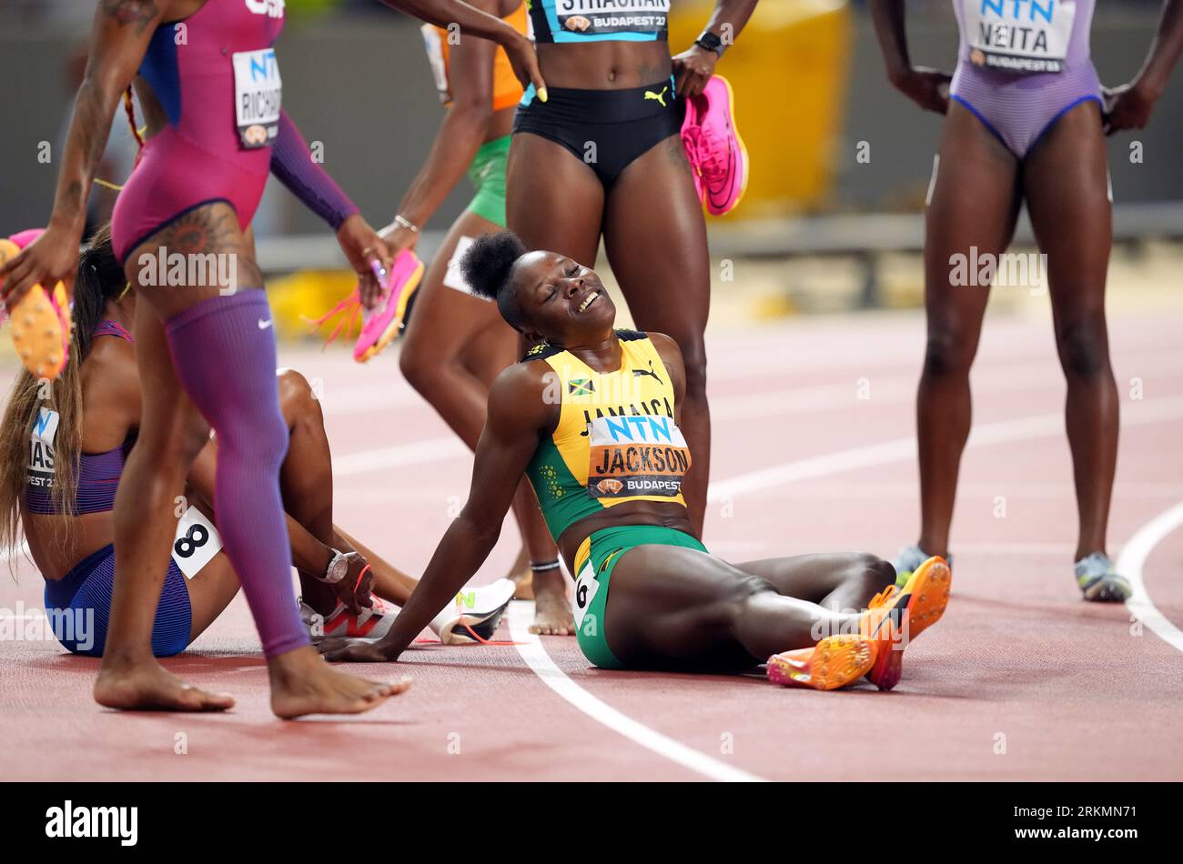Jamaica’s Shericka Jackson after winning the Women’s 200m final on day