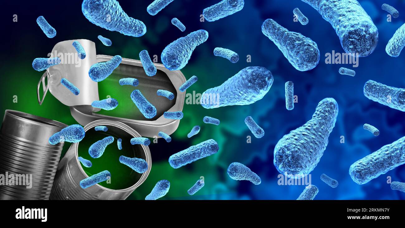 Botulism Bacteria food contamination as a severe illness caused by Clostridium botulinum bacteria producing paralytic toxins that lead to muscle Stock Photo