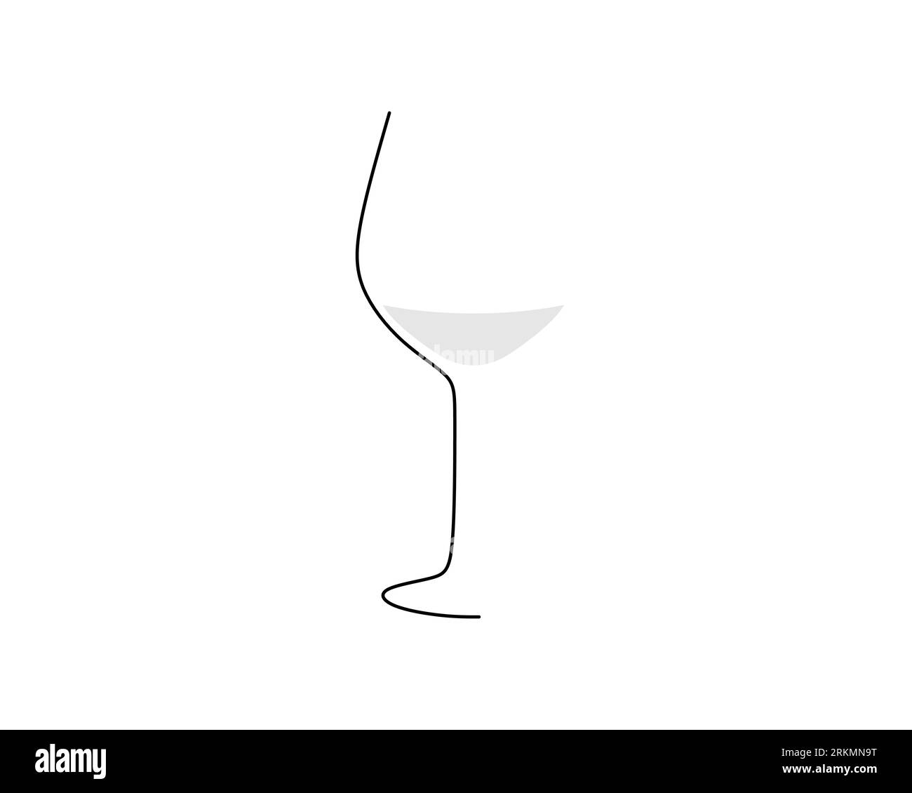Continuous one single line of White Wine Glass isolated on white