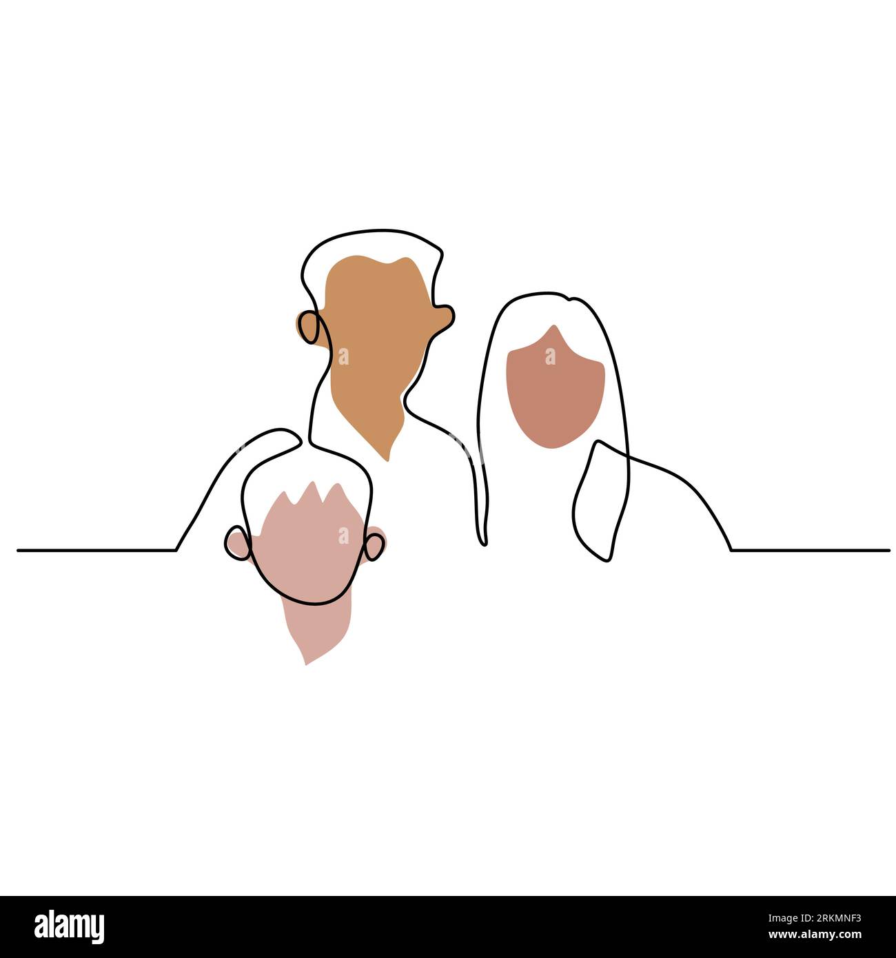 Continuous one single line of mother, father and their son isolated on white background. Stock Vector