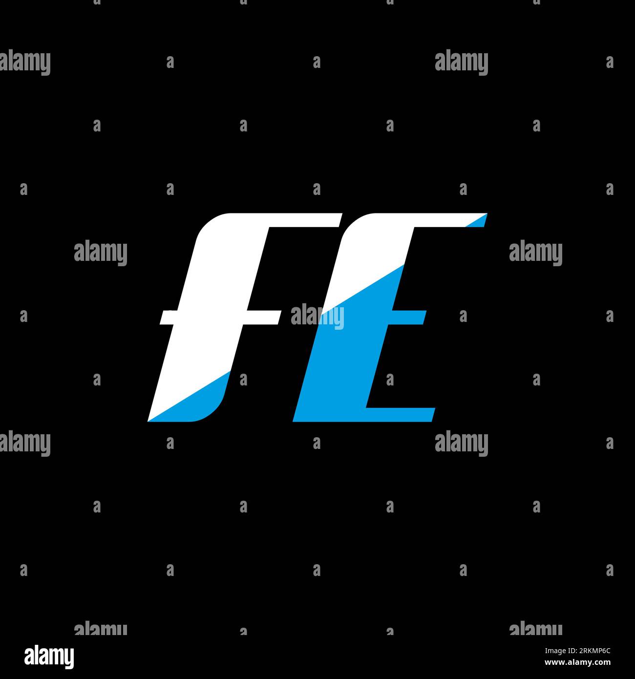 FE letter logo design on black background. FE creative initials letter logo concept. fe icon design. FE white and blue letter icon design on black bac Stock Vector