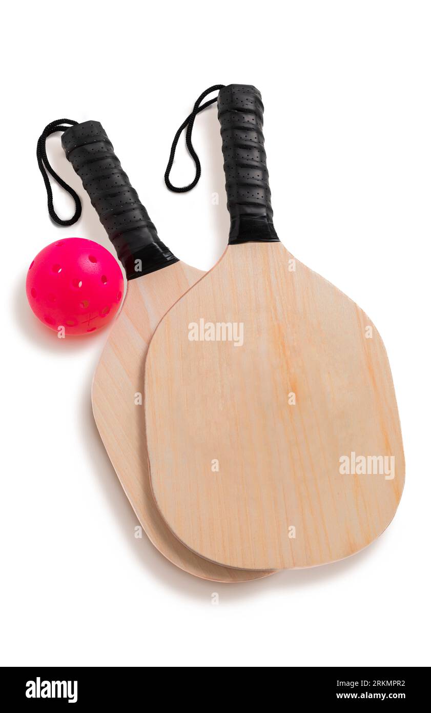 Pickleball with wooden rackets Stock Photo