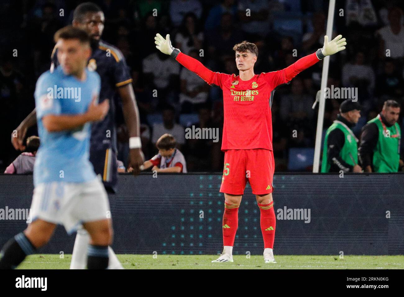 Real Madrid's goalkeeper Kepa Arrizabalaga gestures during the Spanish