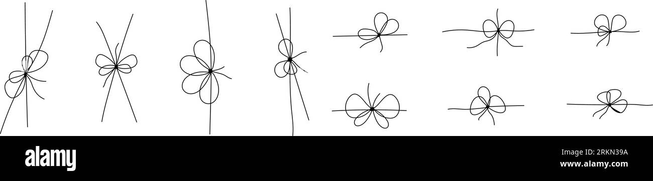Gift line art with ribbon and bow, simple knot for cards. Hand drawn ...