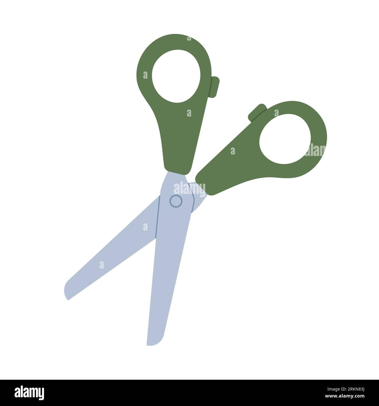 Scissors. Cutting tool with round holes and blades. Flat vector