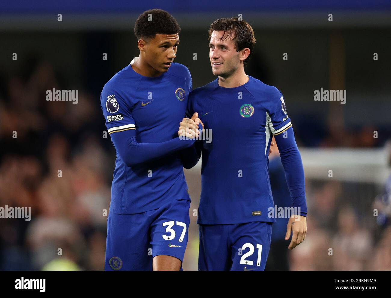 London, UK. 25th Aug, 2023. Mason Burstow and Ben Chilwell of Chelsea celebrate after during the Premier League match at Stamford Bridge, London. Picture credit should read: Paul Terry/Sportimage Credit: Sportimage Ltd/Alamy Live News Stock Photo