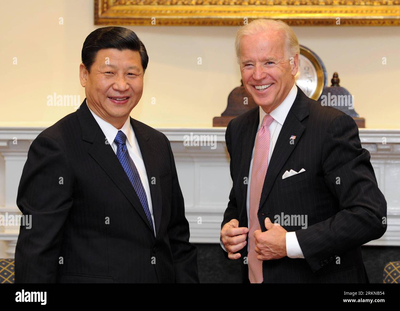 120214 -- WASHINGTON, Feb. 14, 2012 Xinhua -- Chinese Vice President Xi Jinping L holds talks with his U.S. counterpart Joe Biden at the White House in Washington, the United States, Feb. 14, 2012. Xinhua/Xie Huanchi ljh U.S.-CHINA-XI JINPING-BIDEN-MEETING PUBLICATIONxNOTxINxCHN Stock Photo