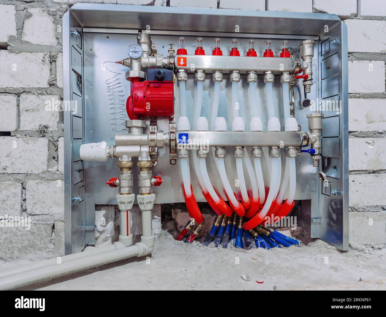 Pipeline connection of modern heating system Stock Photo - Alamy