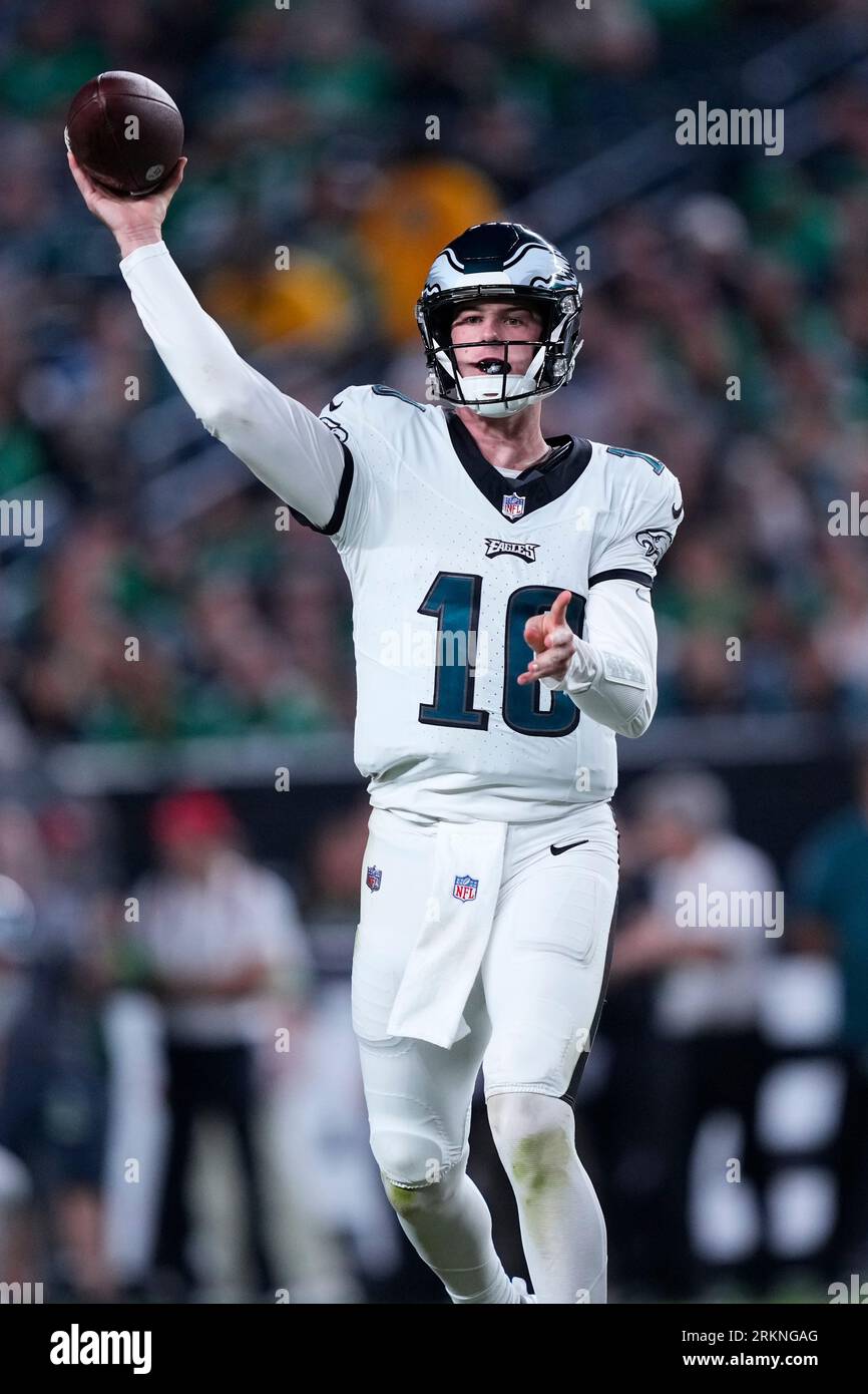 Philadelphia Eagles quarterback Tanner McKee in action during an NFL