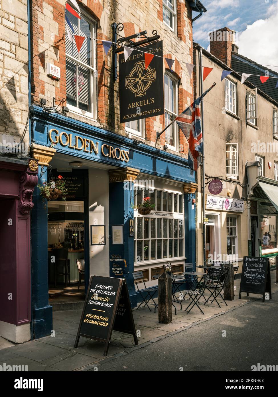 Cirencester, Gloucestershire - England. The Golden Cross public house in Black Jack Street, Cirencester, Gloustershire. Stock Photo