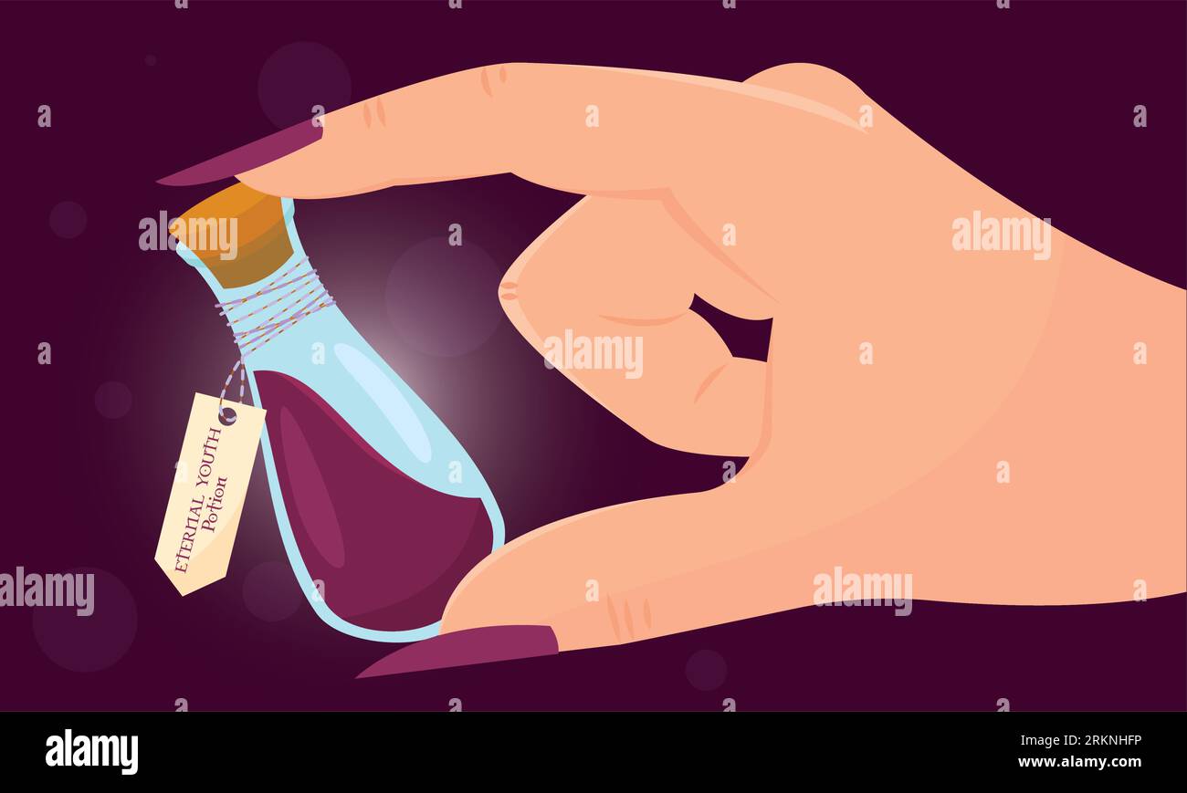 Hand holding a magical potion elixir of the eternal youth Vector Stock
