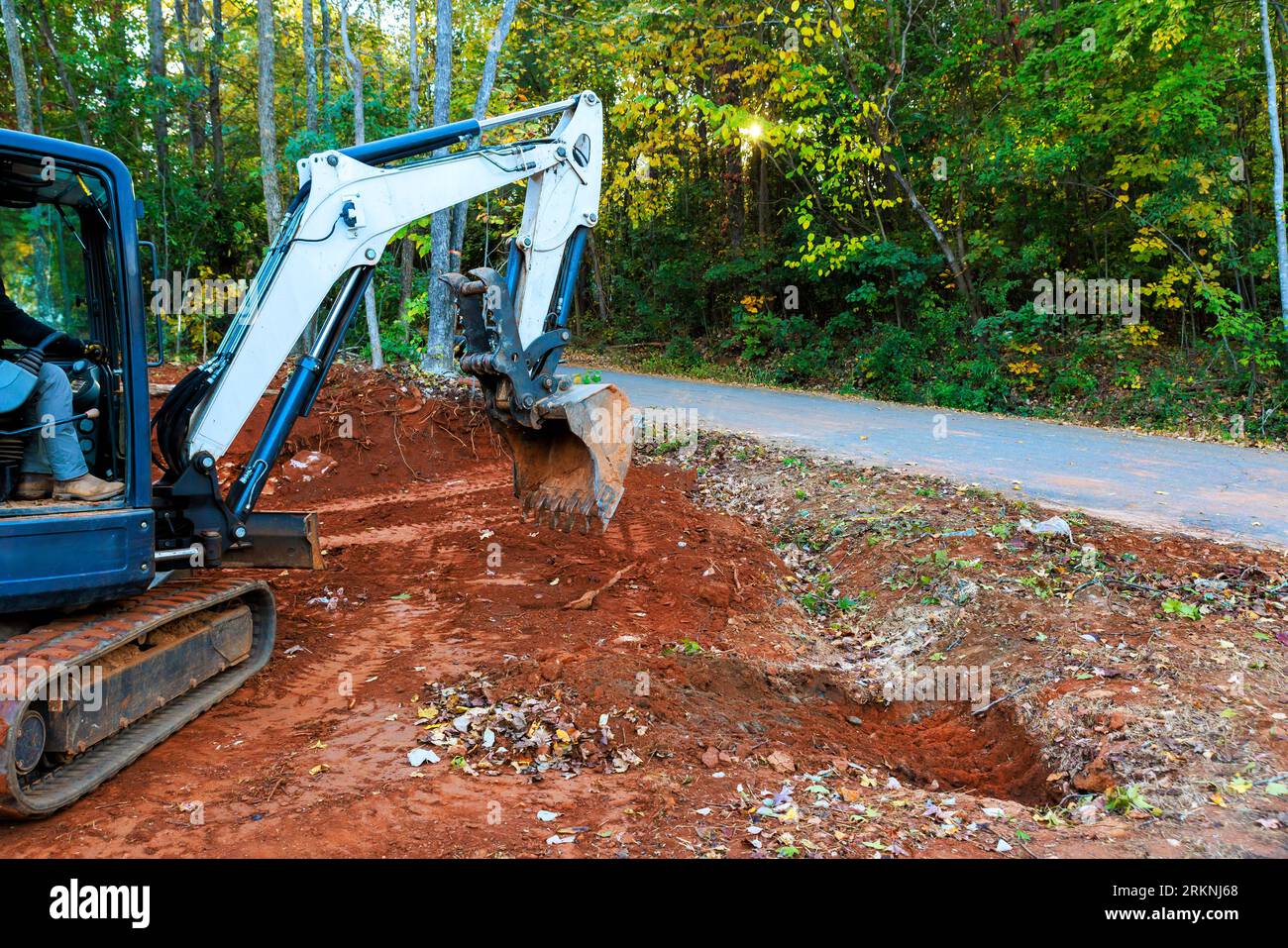 Tractor Driven Ditch Digging For Laying Drainage Concrete Sewage A Pipe ...