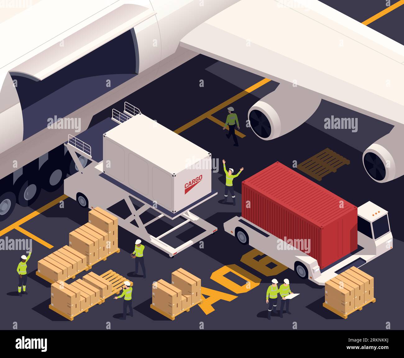 Air cargo isometric concept with aircraft logistic and transportation scenes vector illustration Stock Vector