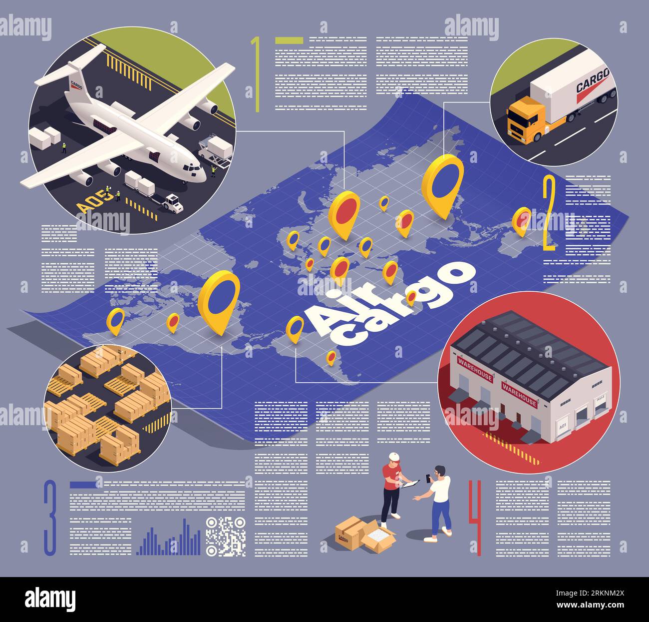 Air cargo isometric infographics with aircraft logistic symbols vector illustration Stock Vector