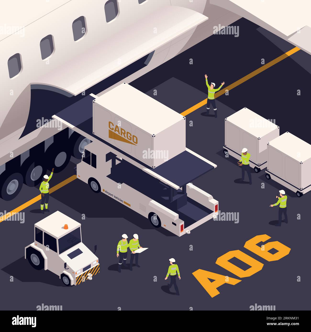 Air cargo isometric flowchart with aircraft logistic scene vector illustration Stock Vector
