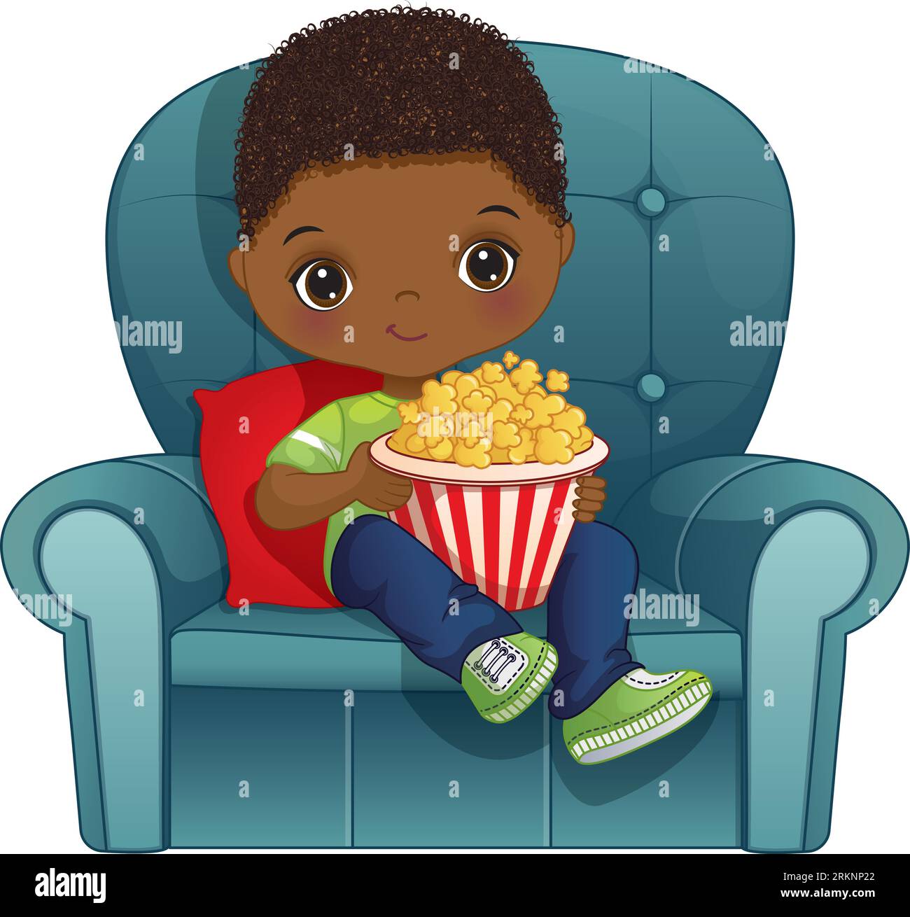Vector Cute Little African American Boy Watching Movie Stock Vector