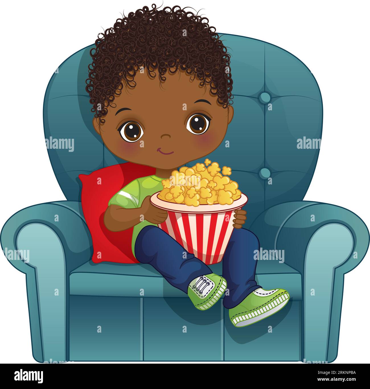 Vector Cute Little African American Boy Watching Movie Stock Vector