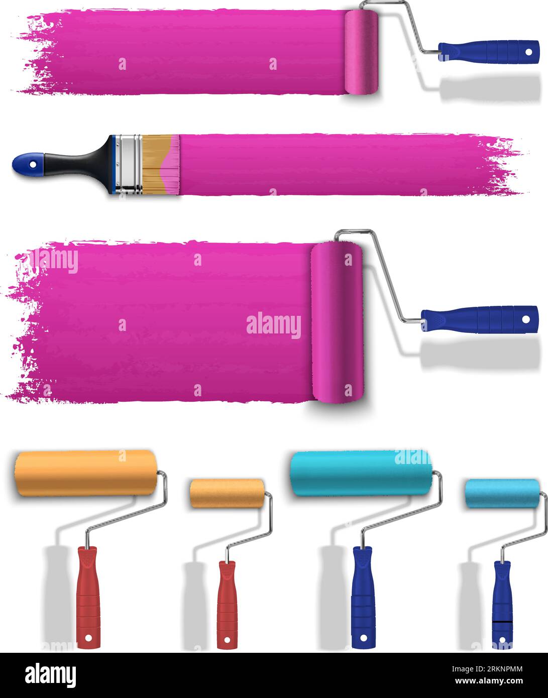Paint tools set with realistic rollers and brush isolated vector ...