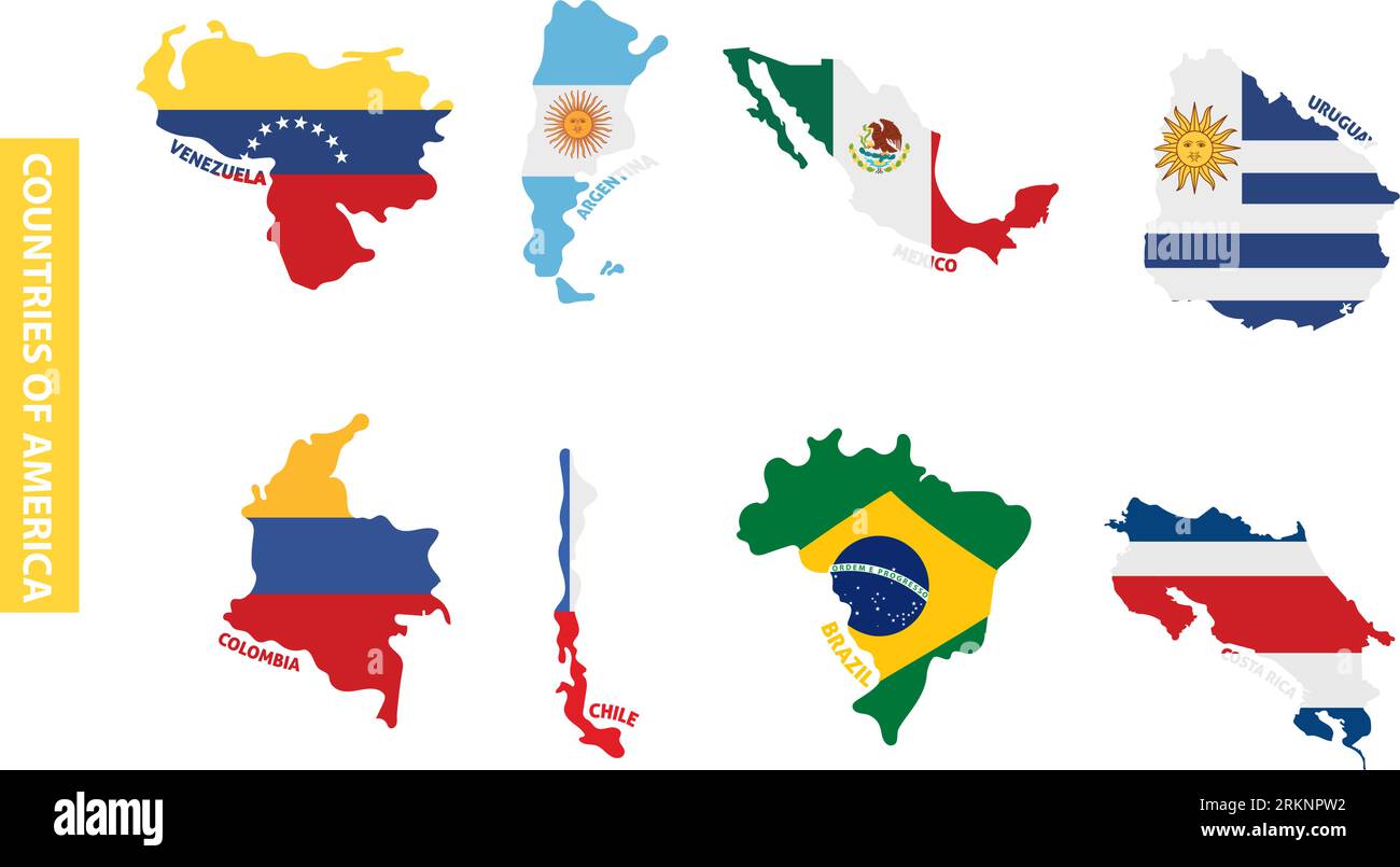 Set Of Colored Latin American Country Maps With Its Flags Vector Stock Vector Image And Art Alamy 3630