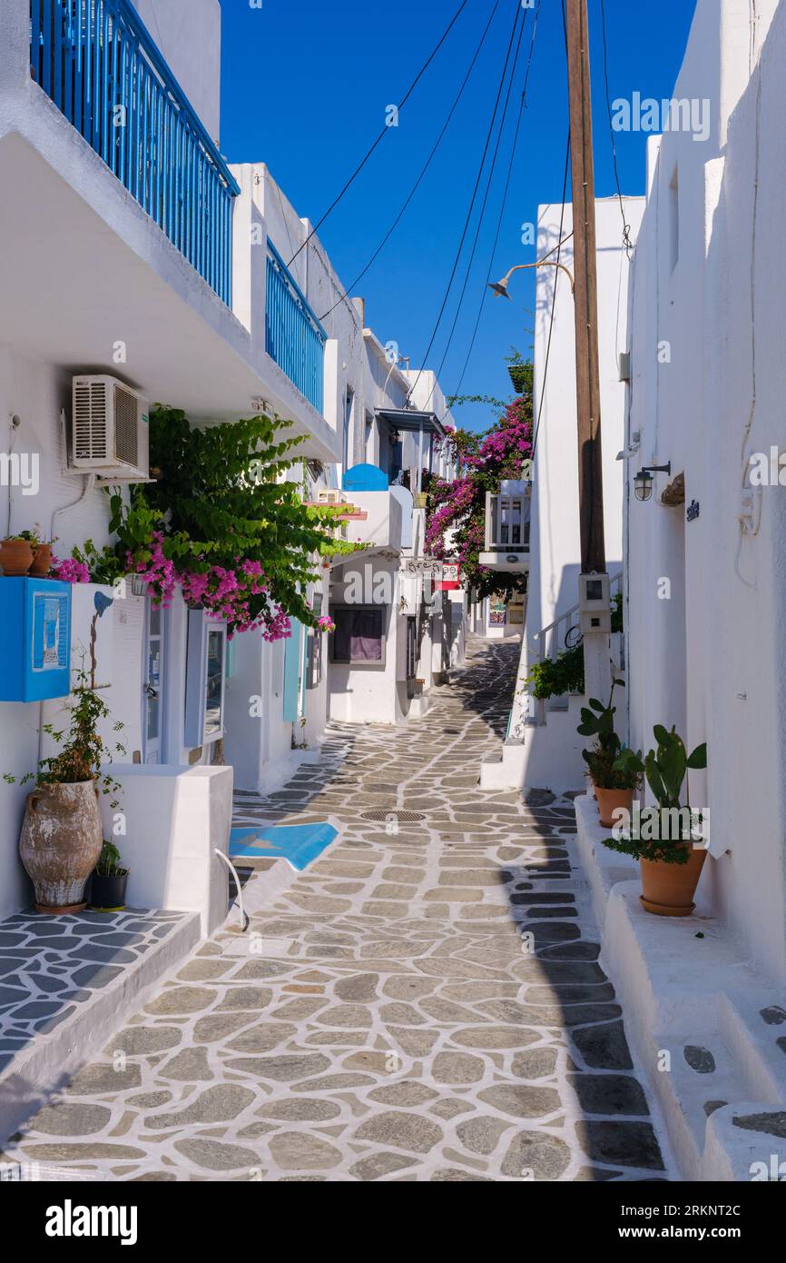 Naousa, GR - 2 August 2023: Typical coblestone street with ...