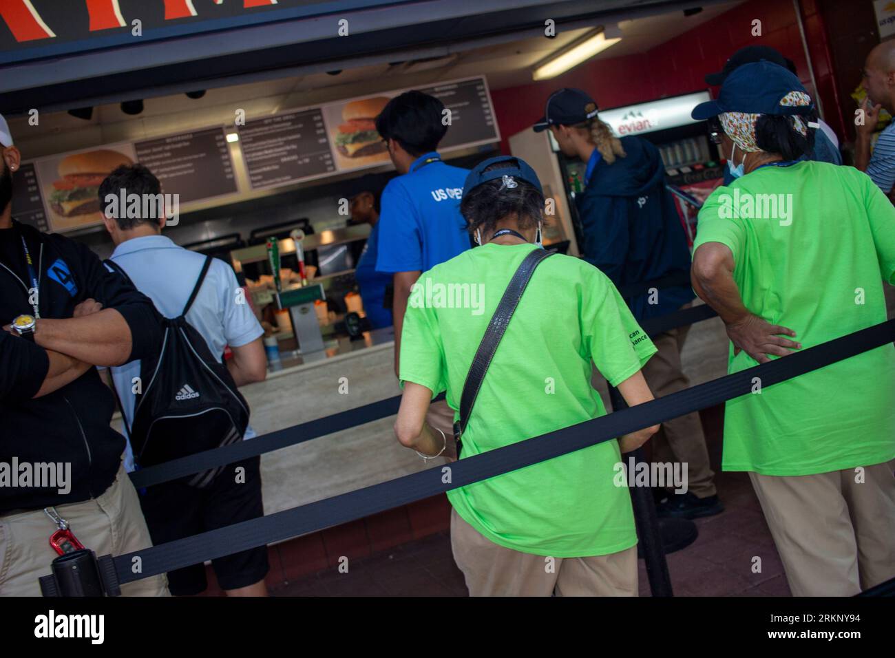 New York, NY, USA. 22nd Aug, 2023. Line for food. (Credit Image: © John Marshall Mantel/ZUMA Press Wire) EDITORIAL USAGE ONLY! Not for Commercial USAGE! Stock Photo