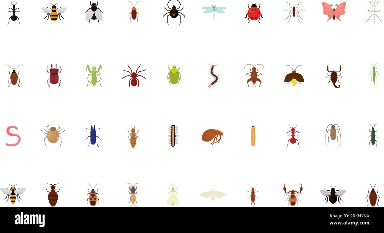 Set of different colored insect icons Vector Stock Vector