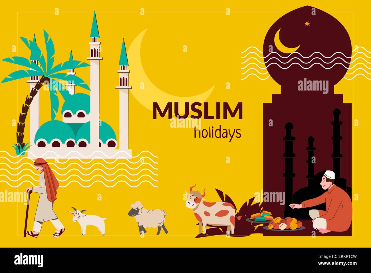 Muslim holidays composition with collage of flat icons with animals