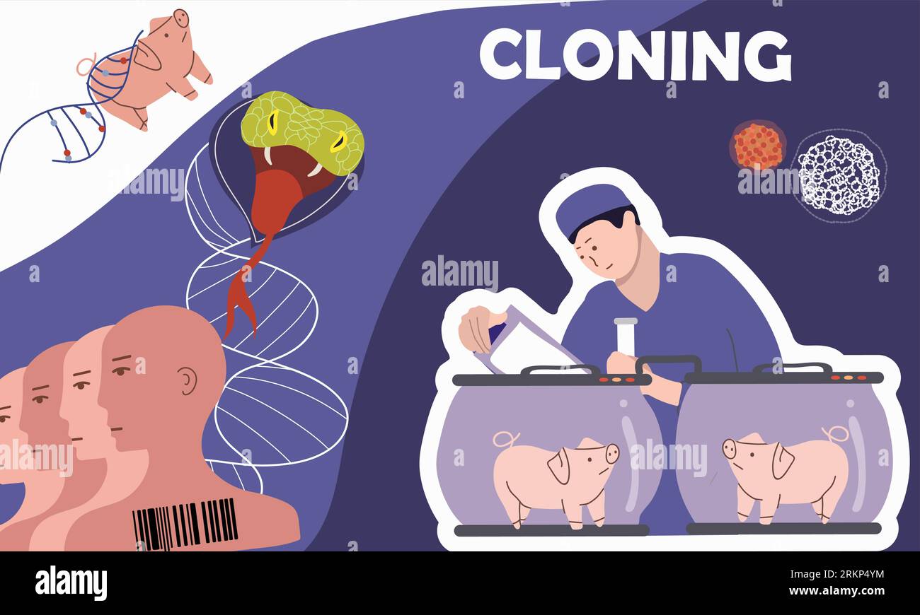 Cloning genetics composition with collage of flat icons scientist with ...