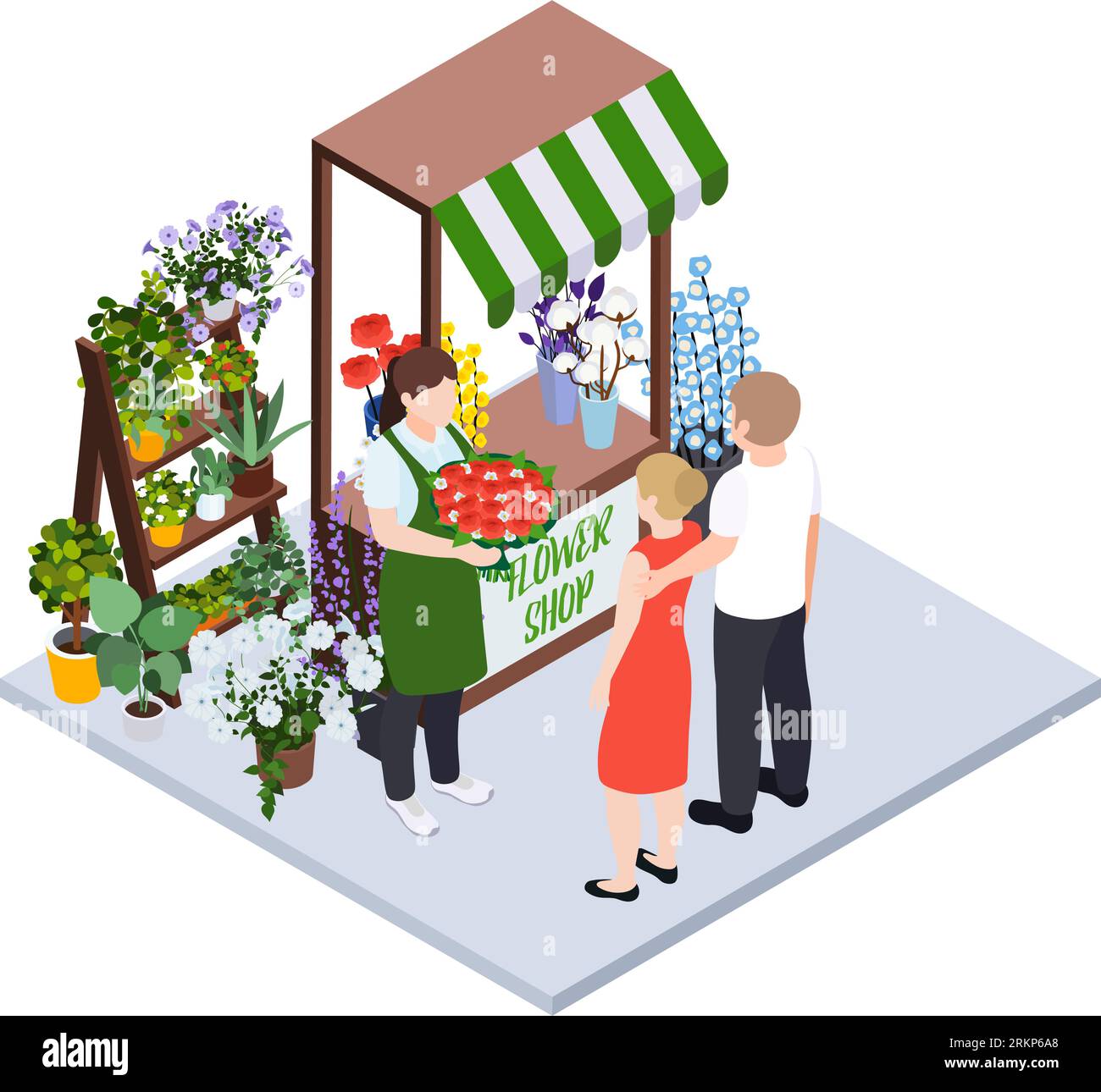 Florist city event flower decoration isometric composition with