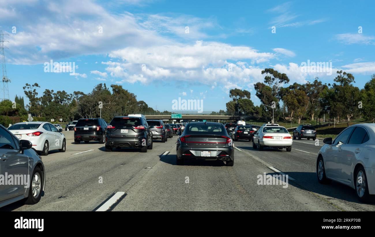 Rush hour traffic the 405 freeway south in Irvine, California Stock Photo