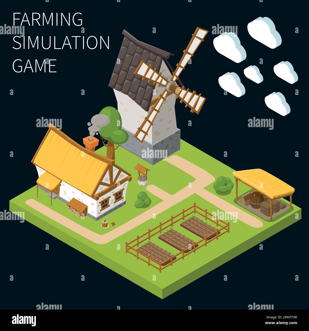 Game isometric and colored concept with farming simulation game ...