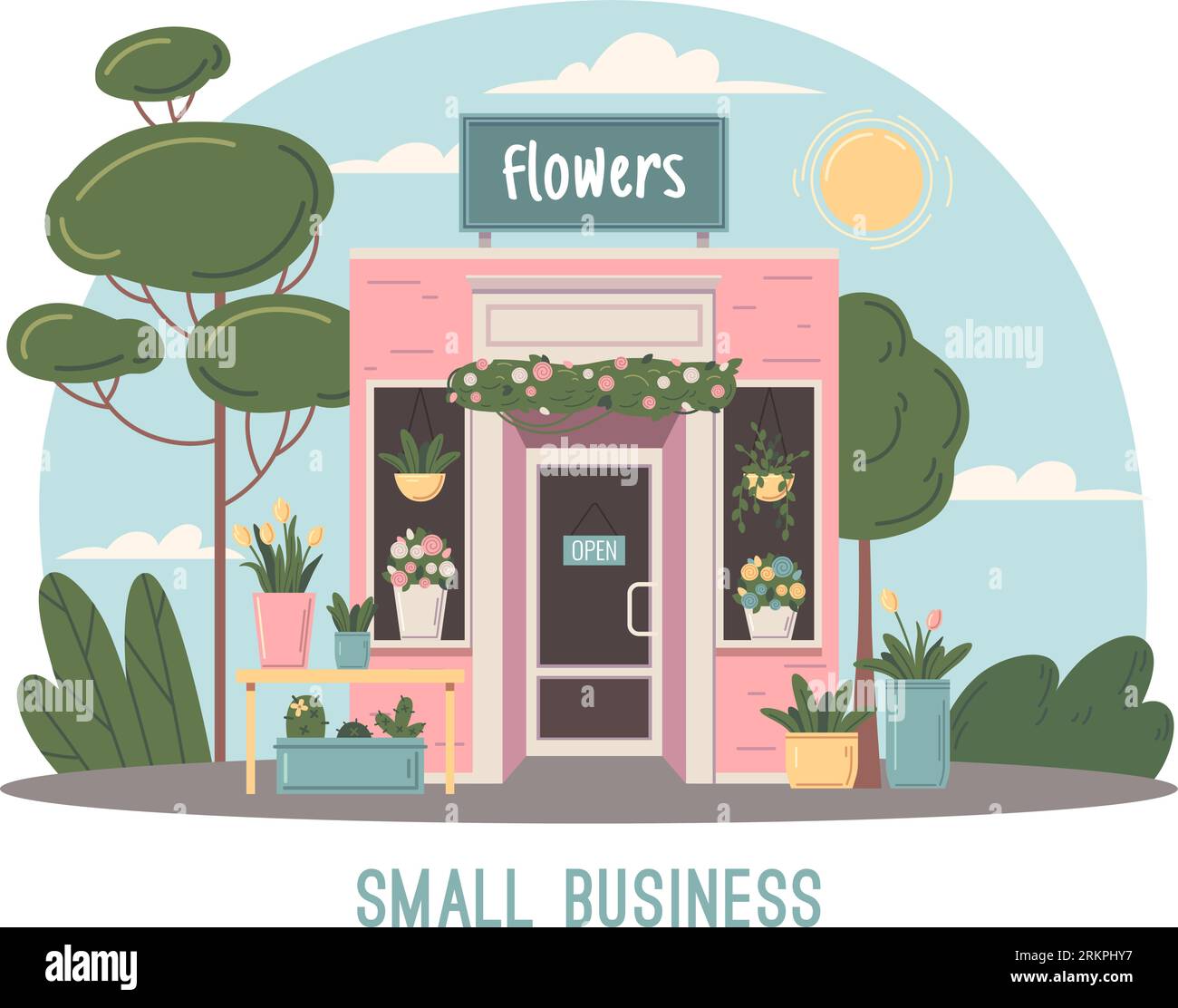 Small business flat concept with flowers shop facade vector ...