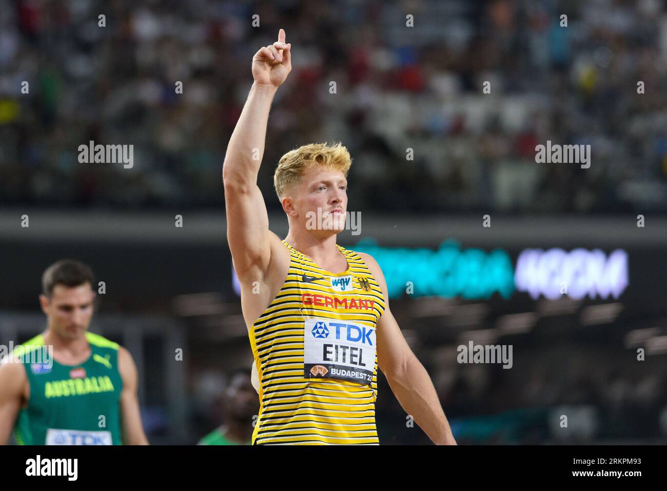 Manuel Eitel (Germany) before the decathlon 400 metres during the world athletics championships 2023 at the National Athletics Centre, in Budapest, Hungary