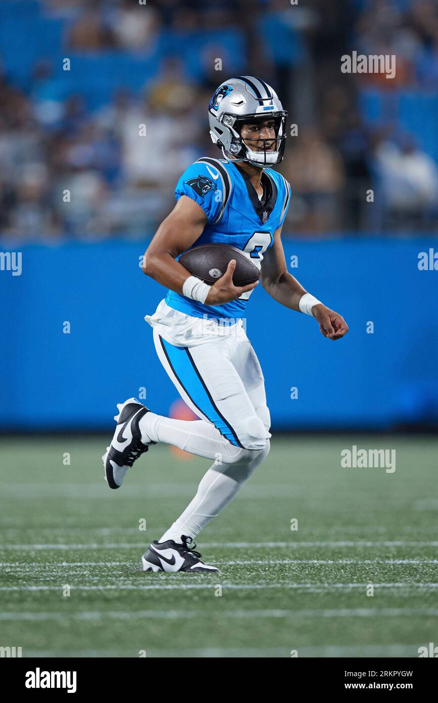 Carolina Panthers quarterback Bryce Young (9) runs with the ball against the  Detroit Lions during a preseason NFL football game Friday, Aug. 25, 2023, in  Charlotte, N.C. (AP Photo/Jacob Kupferman Stock Photo - Alamy