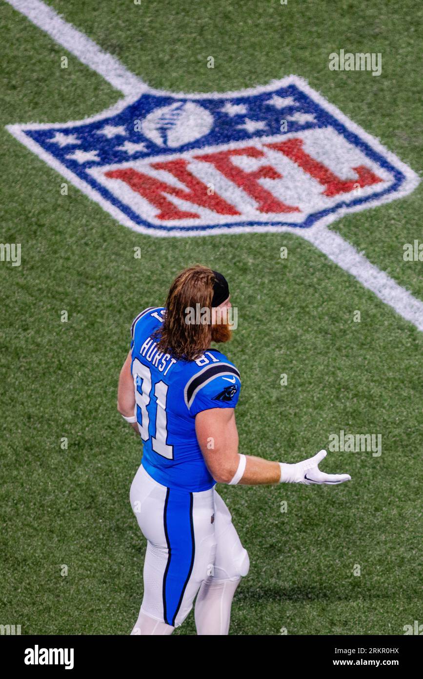 August 25, 2023: Carolina Panthers tight end Hayden Hurst (81) before the NFL matchup against the Detroit Lions in Charlotte, NC. (Scott Kinser/Cal Sport Media) (Credit Image: © Scott Kinser/Cal Sport Media) Stock Photo