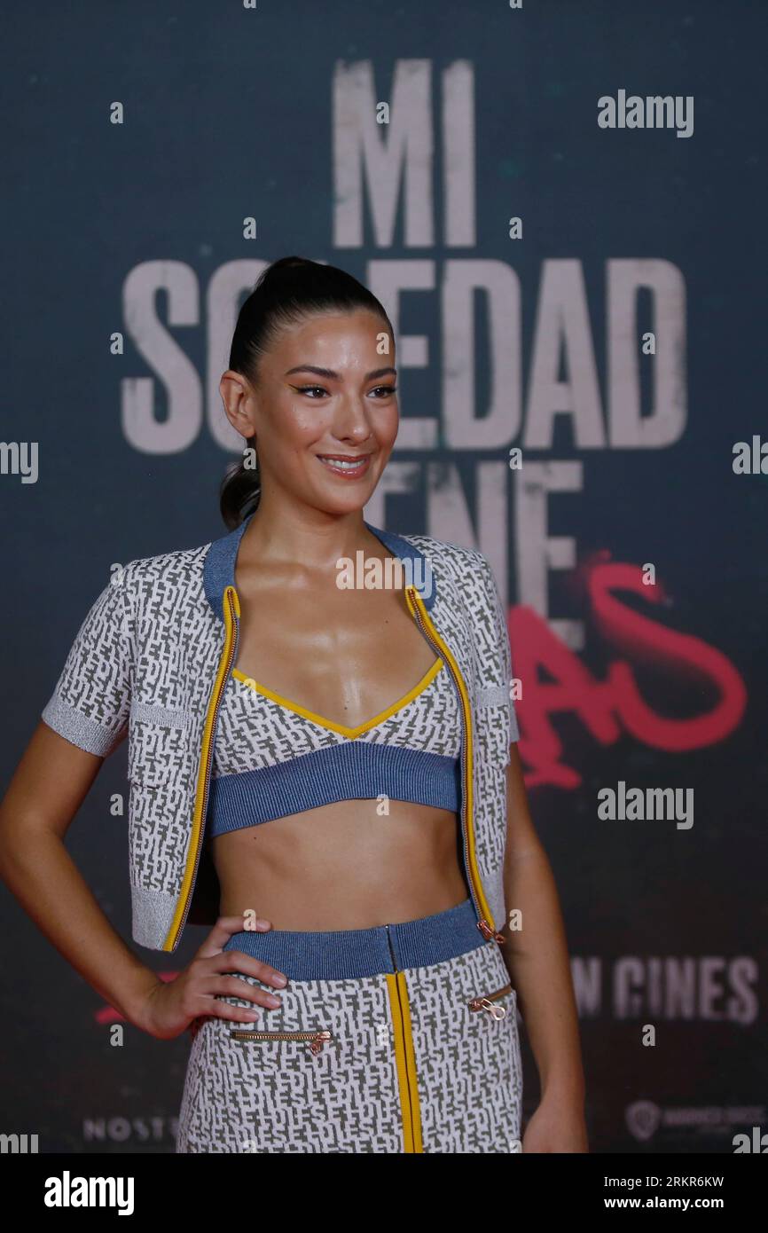 August 23, 2023, Madrid, Madrid, Spain: The Spanish actress Candela Gonzalez, poses during a photocall for the media prior to the premiere of the film 'Mi soledad tiene alas', in Madrid (Spain). Mario Casas, winner of a Goya for best leading actor for the film 'No mataras', makes the leap into production and directing with his first film 'Mi soledad tiene alas', which will be released in theaters on August 25. The film, set in the neighborhoods where the director spent his childhood, follows a group of kids who live life on the edge and rob jewelry stores until something goes wrong and, of cou Stock Photo