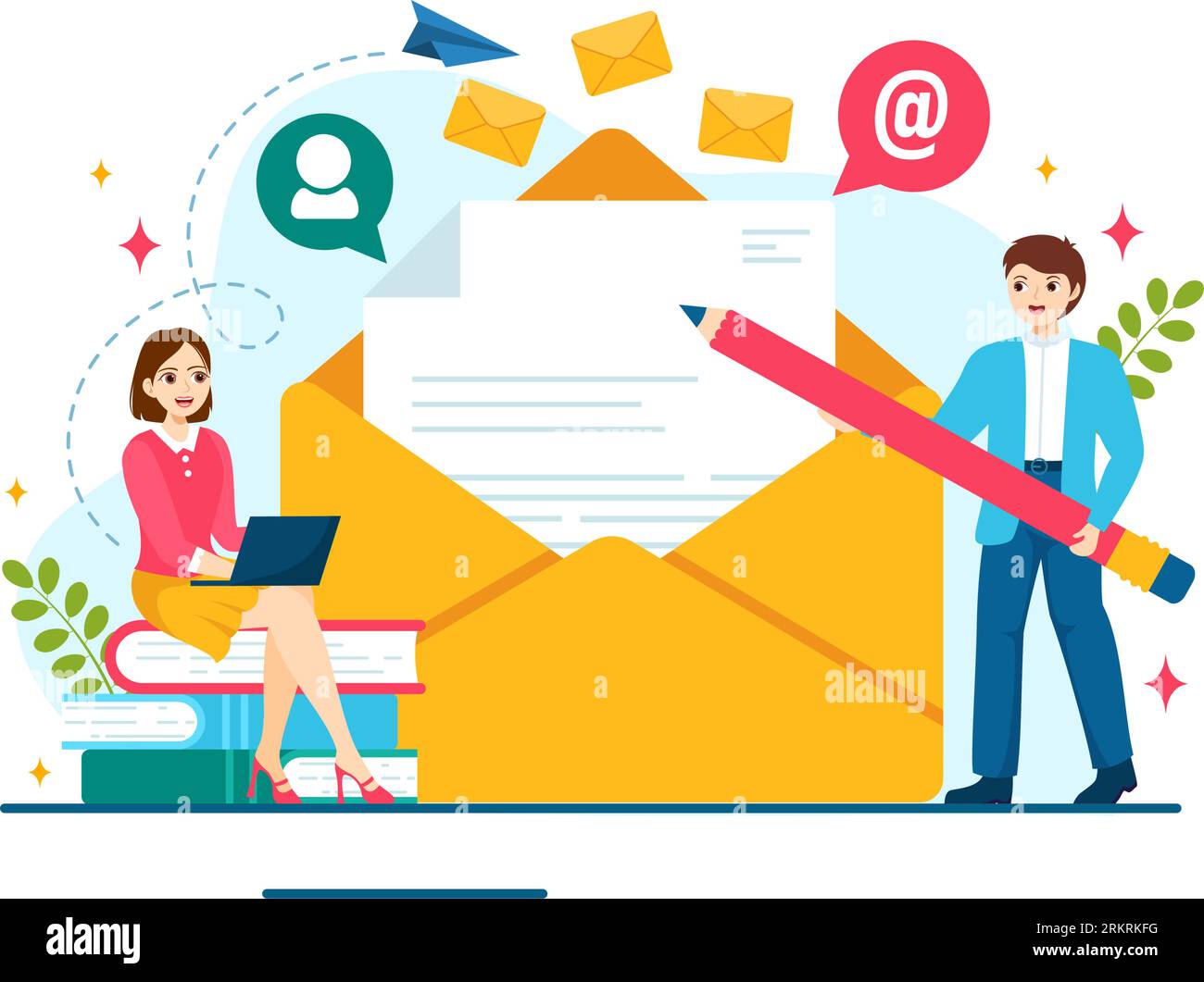 Email Newsletter Vector Illustration with Envelope, Electronic Mail