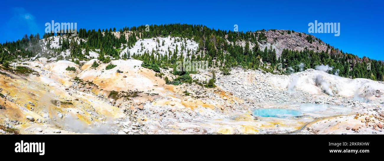 Overlook of Bumpass Hell hydrothermal area at Lassen Volcanic National Park, California, USA Stock Photo