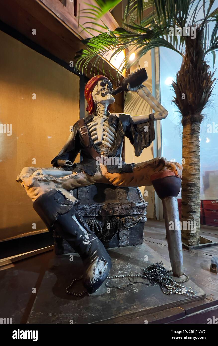 skeleton dummy of pirate drinking rum Stock Photo