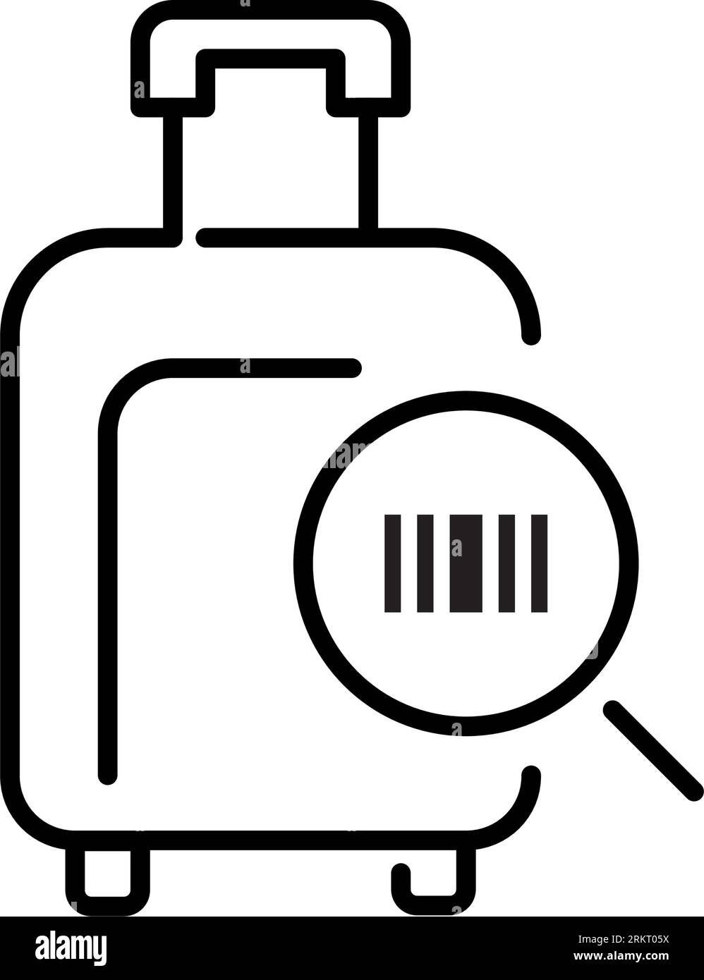Scanning barcode on suitcase. Automated luggage tracking system. Pixel perfect, editable stroke Stock Vector