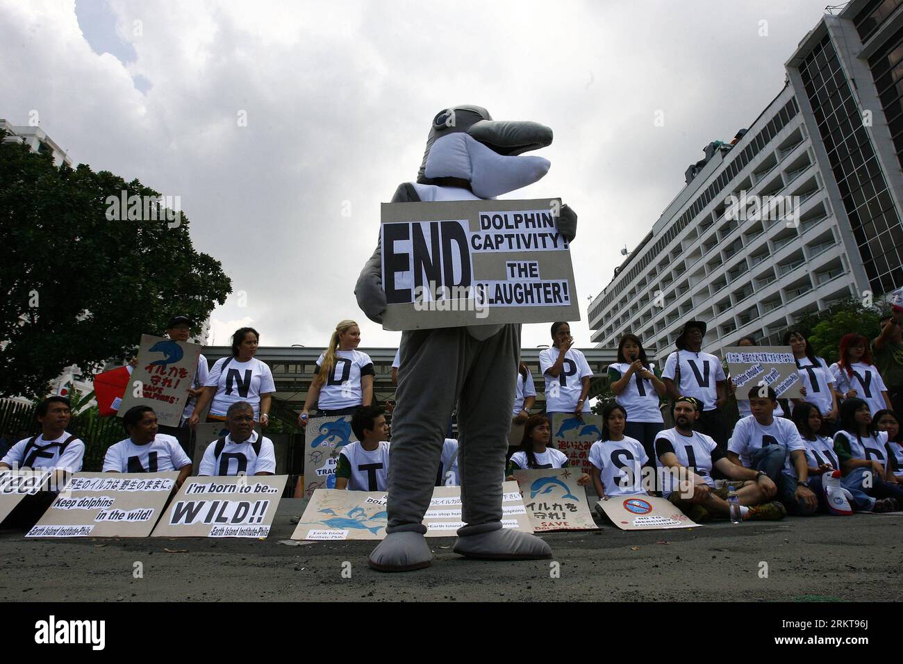 Bildnummer: 58410180  Datum: 31.08.2012  Copyright: imago/Xinhua (120831) -- MANILA, Aug. 31, 2012 (Xinhua) -- attend a protest against dolphin slaughter in front of the Japanese Embassy in Pasay City, the Philippines, Aug. 31, 2012. The protestors called for the end of the annual dolphin slaughter in Japan starting in September. (Xinhua/Rouelle Umali) PHILIPPINES-MANILA-DOLPHIN CAPTIVITY-PROTEST PUBLICATIONxNOTxINxCHN Gesellschaft Demo Protest Tierschutz Tierschützer Delfin schlachten xda x0x 2012 quer      58410180 Date 31 08 2012 Copyright Imago XINHUA  Manila Aug 31 2012 XINHUA attend a Pr Stock Photo