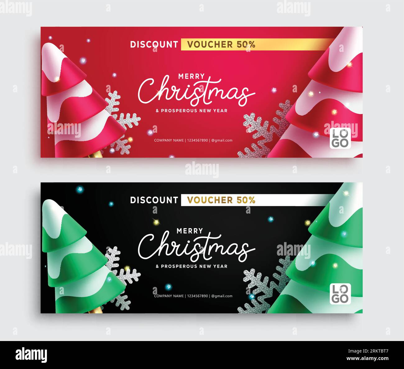 Merry christmas sale text vector set design. Christmas voucher discount for company gift certificate lay out collection. Vector illustration holiday Stock Vector